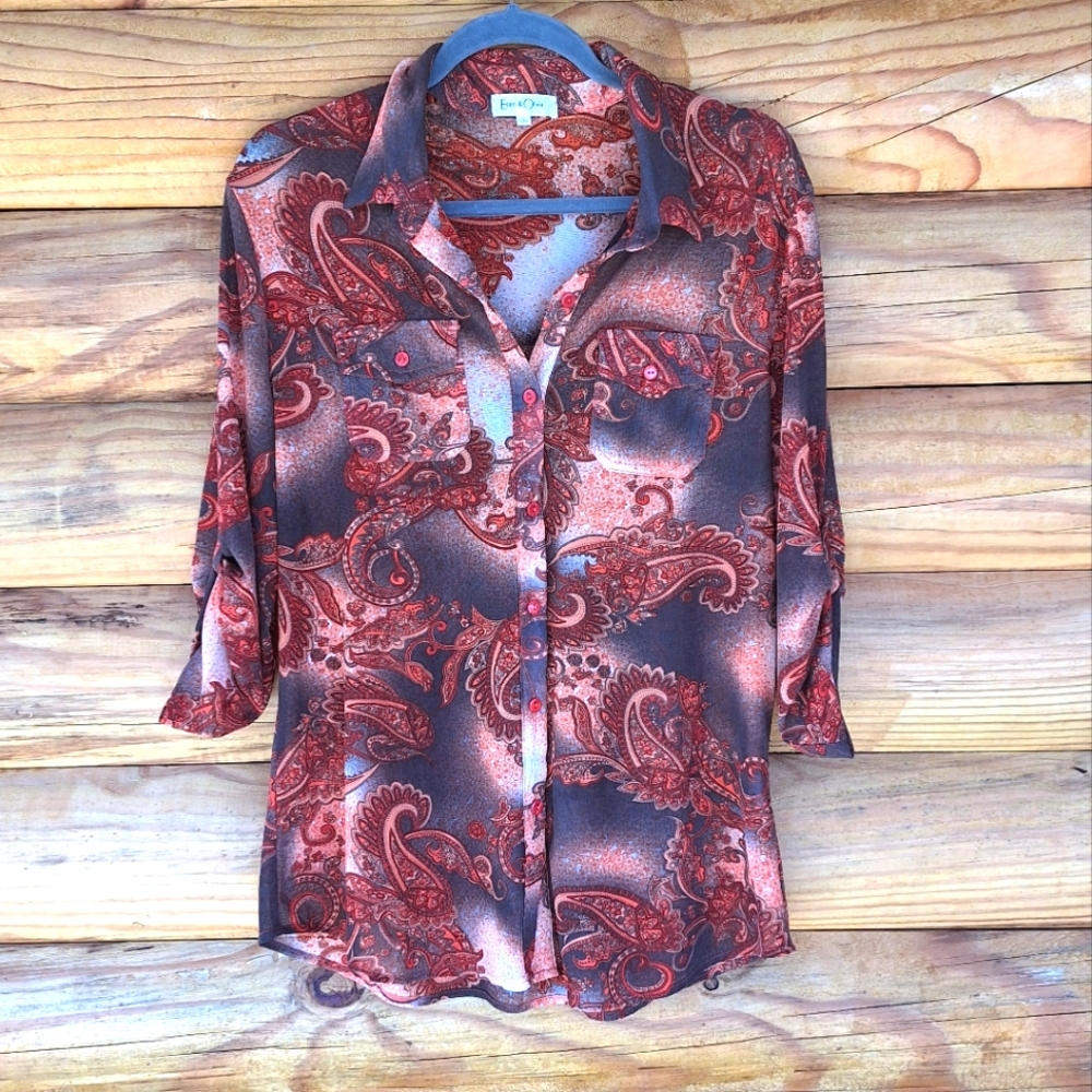 Eden & olivia Button down Sheer blouse